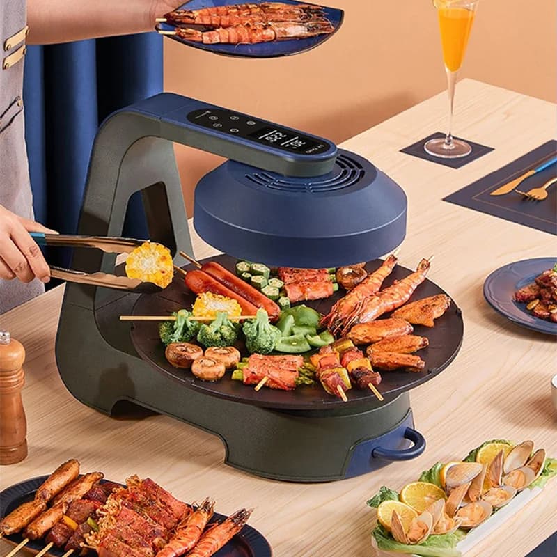 Automatic Rotating Electric Barbecue Oven 3D Infrared Baking Smokeless LCD Display Electric Fry Grill Pan Machine