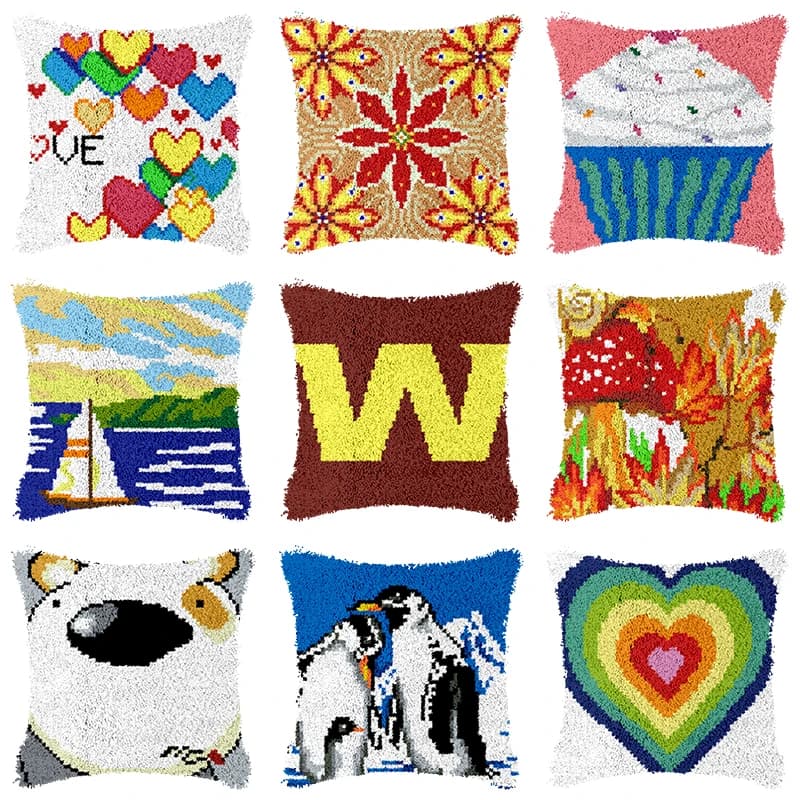 Knitting kit with animal hook, cross stitch embroidery, carpets, cushion covers, mats, embroidery art and crochet