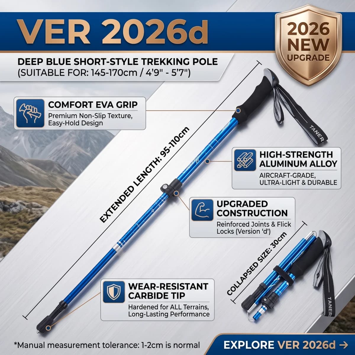 2026 New Upgrade 2PCS Trekking Poles Adjustable Ultralight Walking Sticks Outdoor Hiking-Climbing Mountaineering Stic