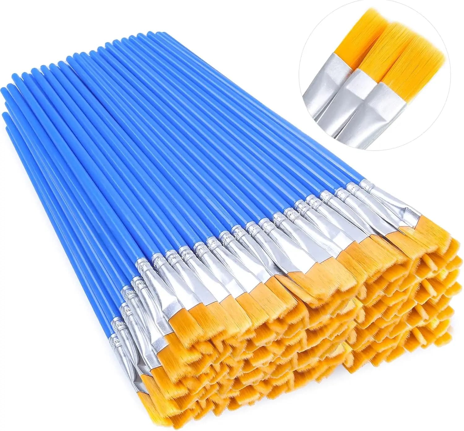 100 Pcs Small Paint Brushes Bulk Flat Top for Kids Acrylic Craft Detail Painting