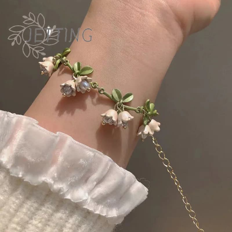 (SMTGDP11) Bracciale vintage con perle di lily of the valley dal design francese, gioielli fatti a mano, bracciale della serie Forest per donna
