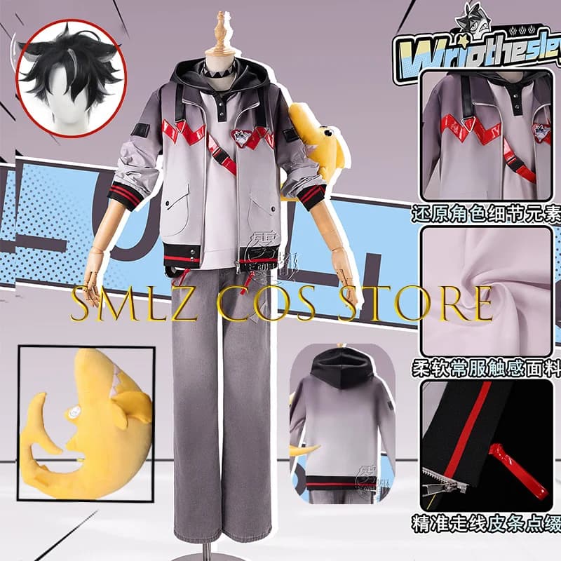 2026 Shark Wriothesley Cosplay Game Genshin Impact Klee Costume Man Grey Coat Uniform Prop Wig Suit Halloween Party Play Outfit