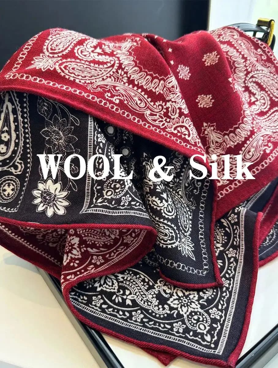 82% lana 18% sciarpa di seta marchio di lusso scaldacollo donna vintage etnico rosso paisley stampa sciarpa quadrata sciarpa invernale