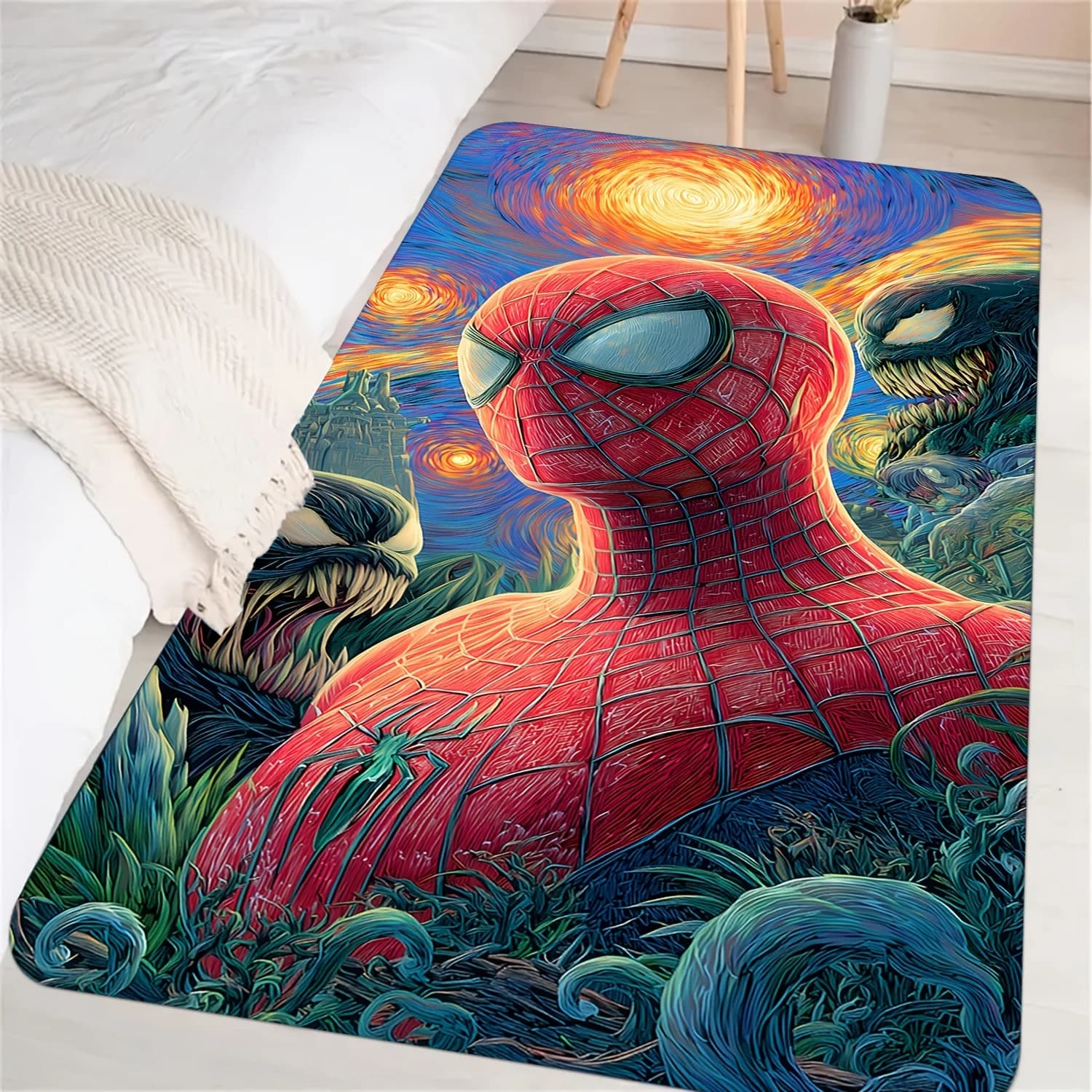 Tappetino stampato Marvel - Motivo cielo stellato di Spider-Man e Venom. Adatto per soggiorno, camera da letto, tappeto per sala giochi, porta M
