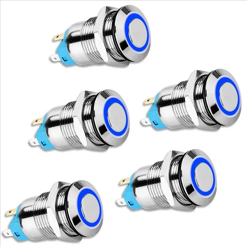 5PCS 12mm snap button switch high round cap, waterproof metal button switch with blue light 12V/24V