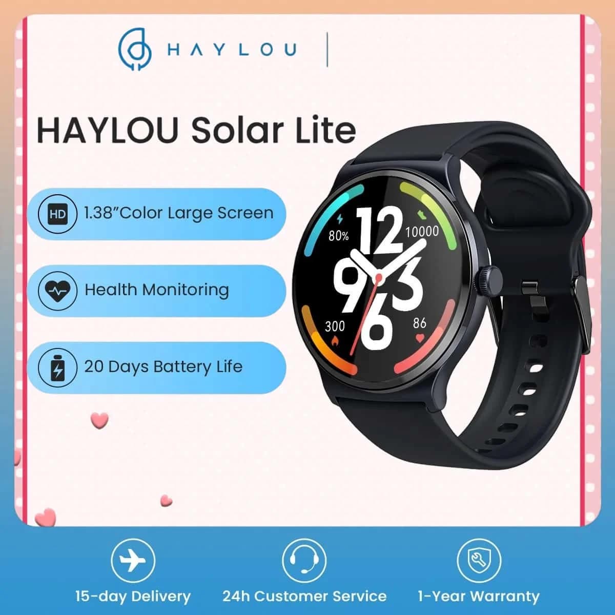 HAYLOU Solar Lite Smartwatch Bluetooth Calls - Monitoring heart rate and blood oxygen Sports watch for sleep and stress monitoring