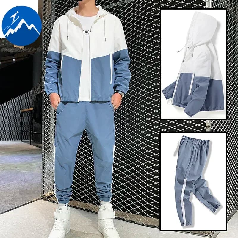 Tuta sportiva da uomo primavera autunno con cappuccio colorblock giacca casual + pantaloni tuta da uomo adolescente 2 pezzi felpa da jogging tuta