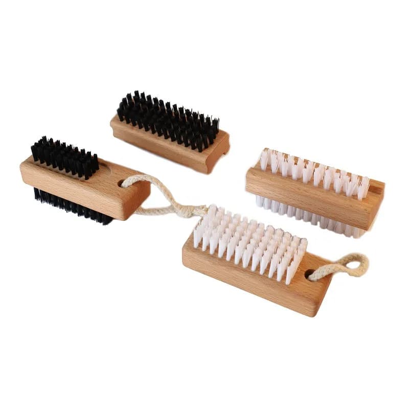 1Pc Spazzola per la pulizia delle unghie a doppio lato Manico in legno Spazzola per la pulizia delle unghie Strumento portatile per rimuovere la polvere