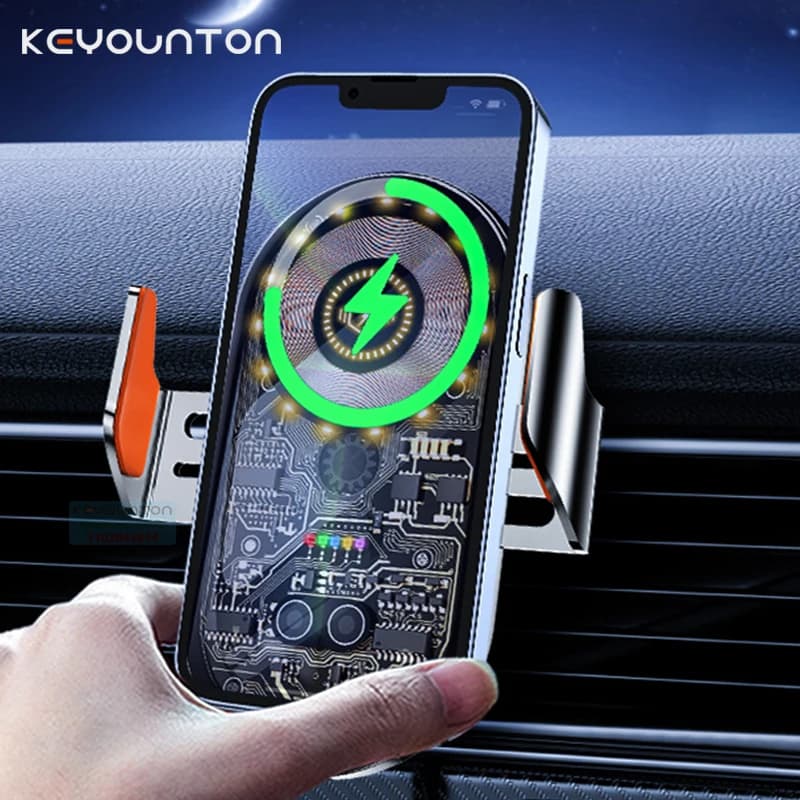 Automatic Car Charger Phone Support for Transparent Car Wireless Charger for iPhone15 14 13 12 11 Quick Charger Support for Samsung Xiaomi Car