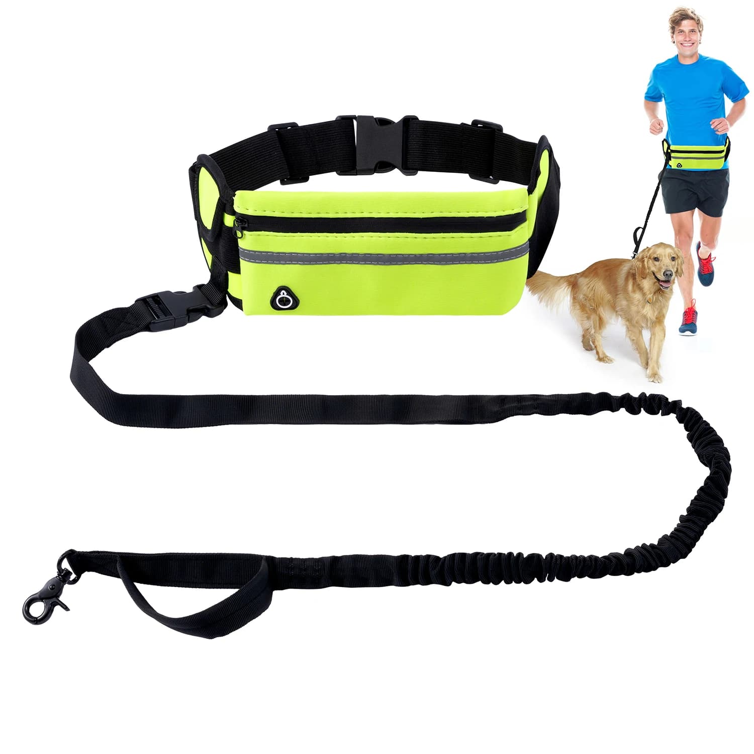 Guinzaglio per Cani a Mani Libere, Regolabile e Retrattile, con Strisce per Corsa Notturna, Passeggiate all'Aperto e Addestramento