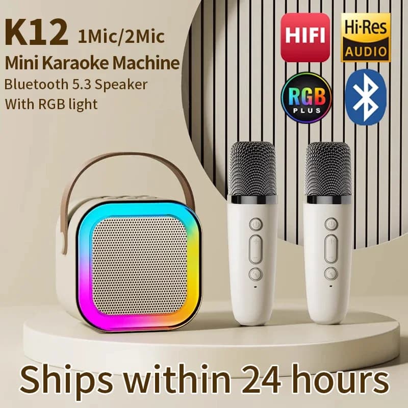 Altoparlante Bluetooth K12 Macchina per karaoke portatile Sistema 5.3 PA con 2 microfoni wireless Casa Famiglia Canto Regali per bambini