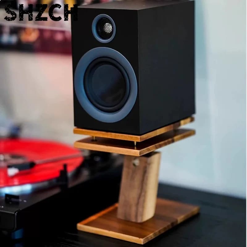 Solid Wood Height Adjustable Desktop Speaker Stand HIFI Monitor Rack Anti-vibration Audio Bracket