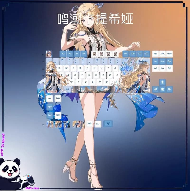 Tasti per Tastiera Meccanica Wuthering Waves Cartethyia, Anime Game, PBT con Incisione Laterale, Personalizzati, Accessori per Tastiera Meccanica, 87 Tasti Wooting