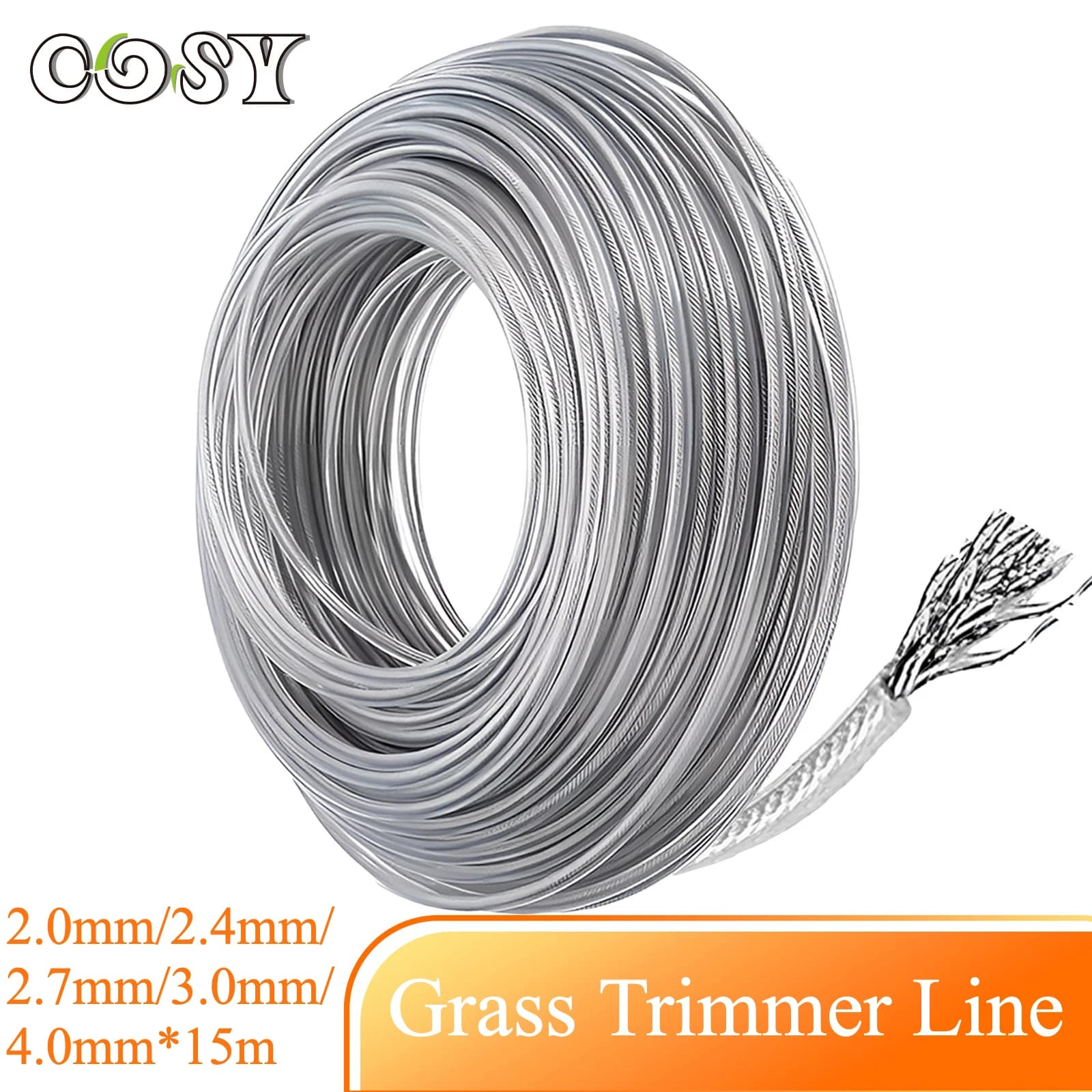 2.4/2.7/3.0/4.0mm * 15m Trimmer Stainless Steel Nylon Cable Cord Line Strips Long Roll Decoiling Grass Replacement Wire About