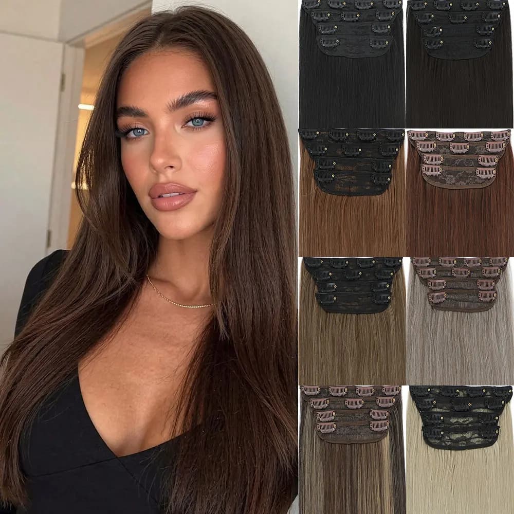 Pure White Natural Black 24" 4Pcs/Set 11 Clips 200g Straight Clip In Hair Extensions Heat Resistant Synthetic Hairpiece Women