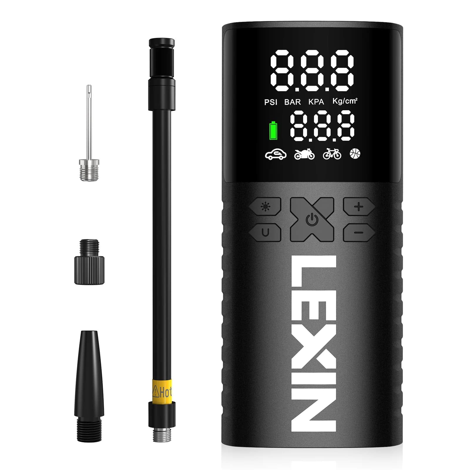 Lexin P4 Pompa d'aria per pneumatici per auto 150PSI portatile, Pompa di gonfiaggio per pneumatici per moto, Pompa di gonfiaggio intelligente, Illuminazione a LED luminosa