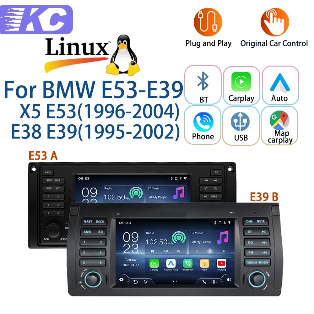 2026 Nuovo sistema Linux Wireless CarPlay Auto FM DSP Bluetooth per BMW E53-E39X5 E53 (1996-2004)E38E39(1995-2002)