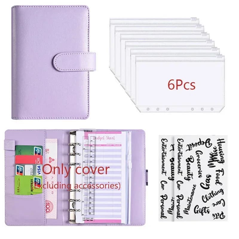 2026 A6 Binder Budget PU Leather PlannerPockets Expense Budget Sheets Notebook Cash Envelope Organizer System with Clear Zipper