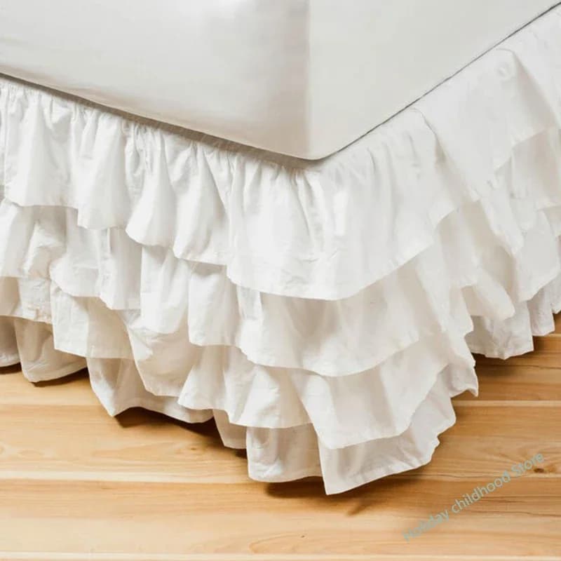 4-layer bed skirt with volant, elastic, enveloping, no external coating, for home and hotel, Twin/Full/Queen/King size