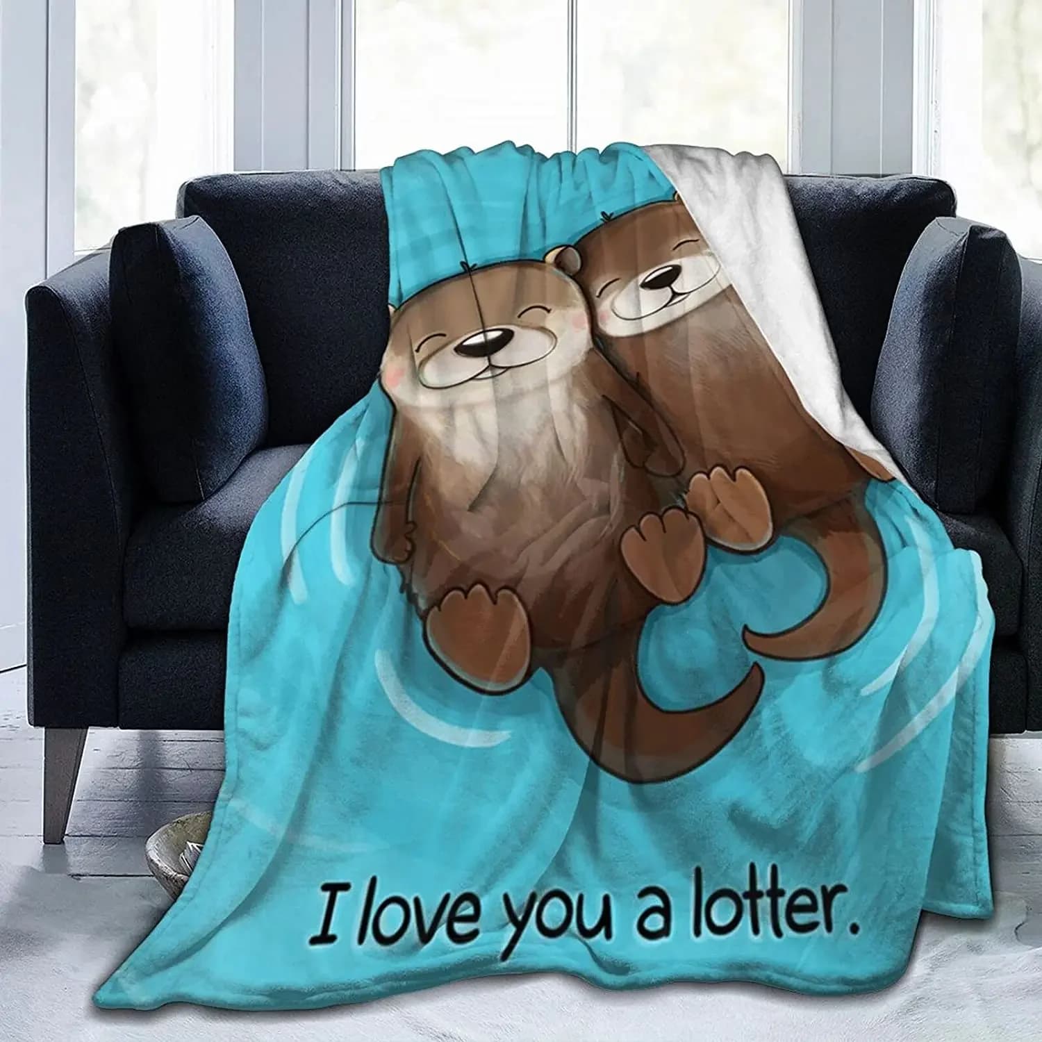 Coperta da tiro in flanella Kawaii Sea Otters, coperta accogliente per pausa mezzogiorno per divano da ufficio leggera calda super morbida, regali per bambini