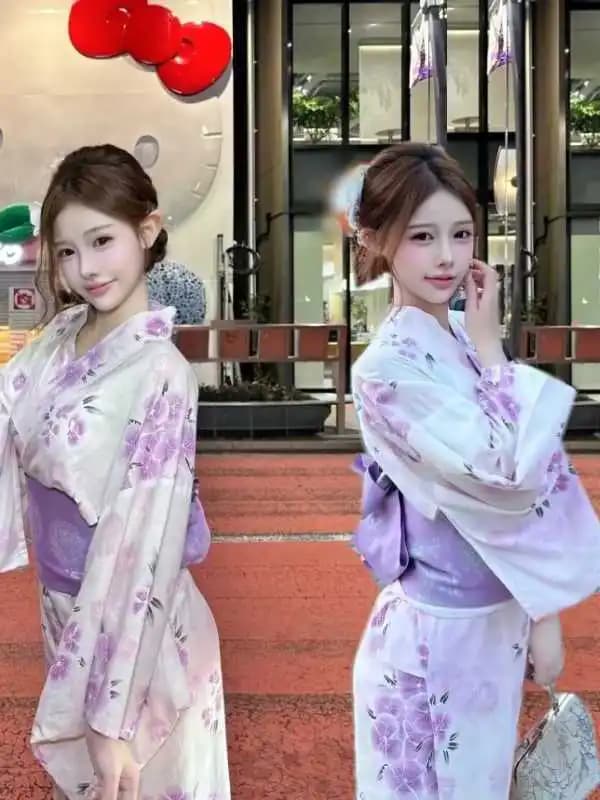 Traditional Japanese Kimono Style Photography Costume for Young Women Reformed Version of Bathrobe Dress Polyester Material