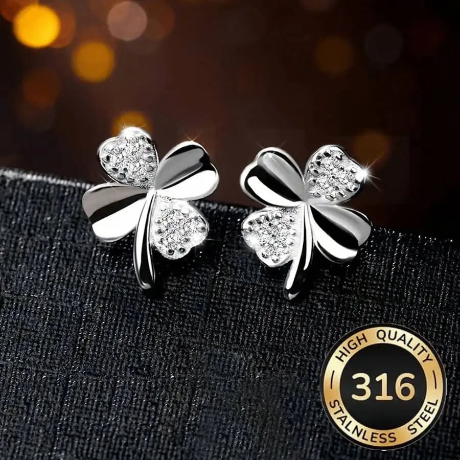 Elegant stainless steel four-leaf clover stud earrings for women — hypoallergenic, synthetic, daily wear, festivals, vacations,