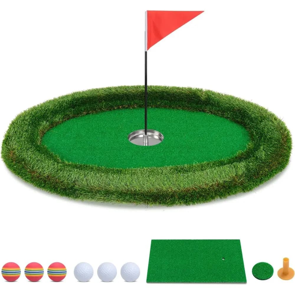 Tappetino da Pratica Verde con Area di Battuta, Palline da Golf, Accessori e Gioco di Allenamento per Divertimento in Giardino