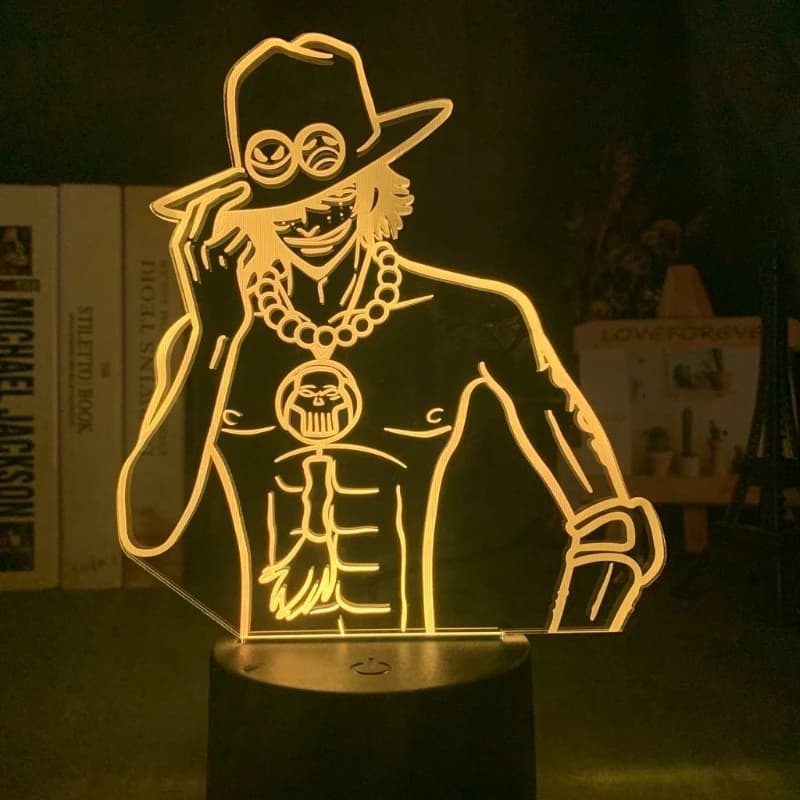 Statuetta Luminosa in Acrilico di Ace da One Piece, Stile 2D, Luce Notturna Decorativa per Camera da Letto, Regalo