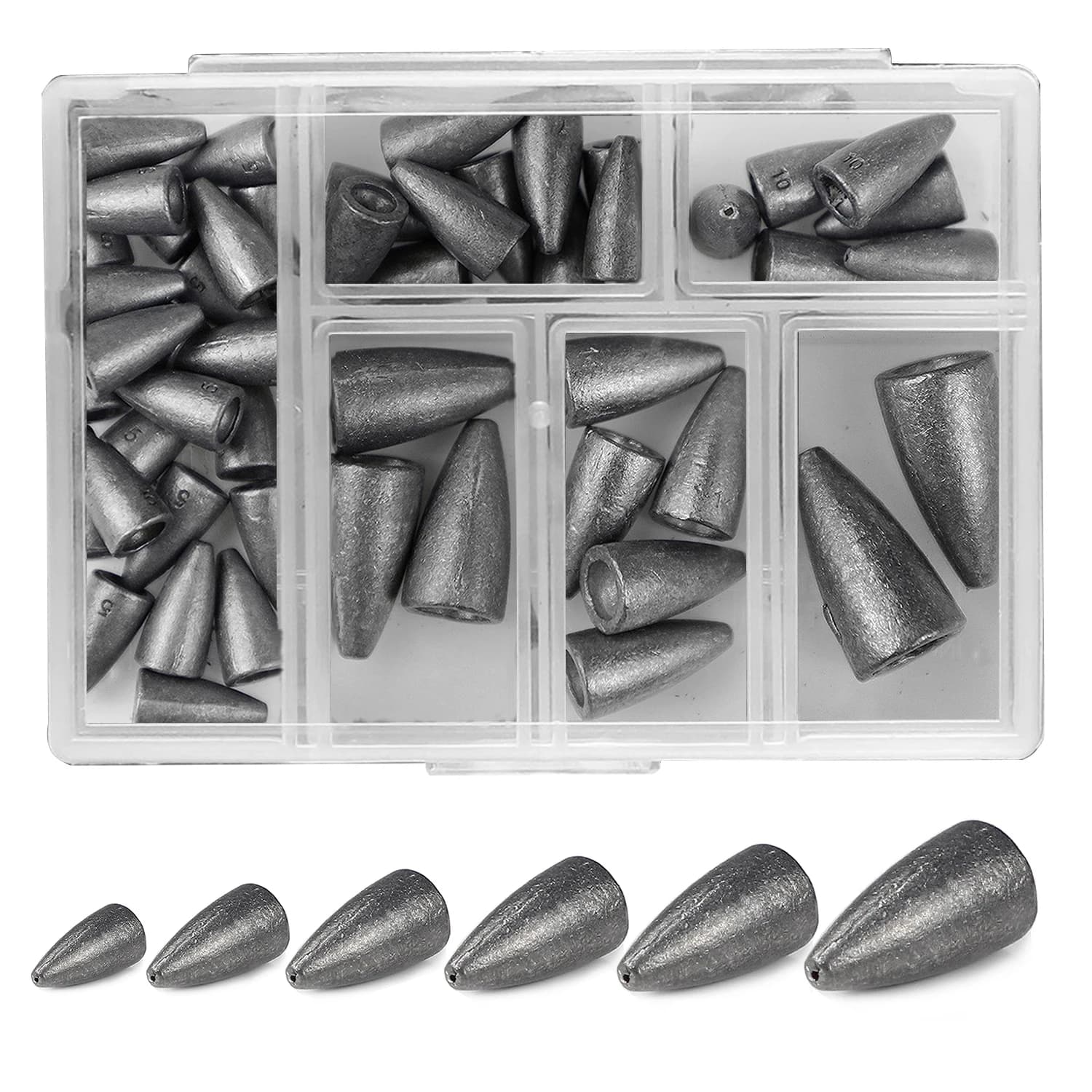 FREE FISHER 50 pz/scatola Pesi da Pesca, Palomma da Proiettile Misto, Piombo, Attrezzatura da Pesca da Lancio Accessori Piombini Divisi