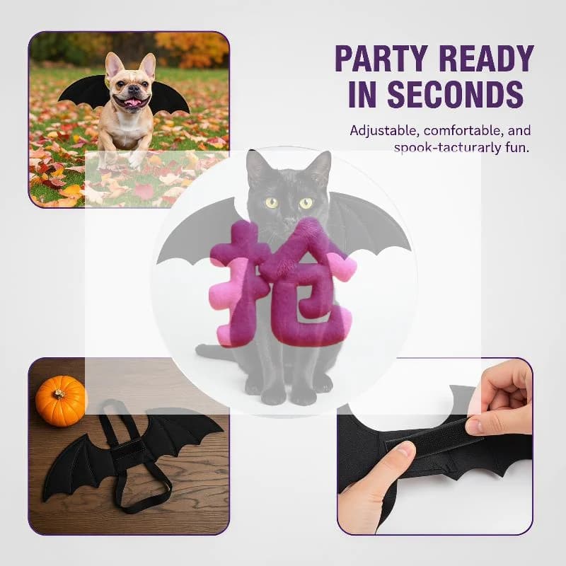 Pet Cat Bat Wings Costume With Adjustable Strap And Soft Felt For Halloween Cosplay Party Dress Up