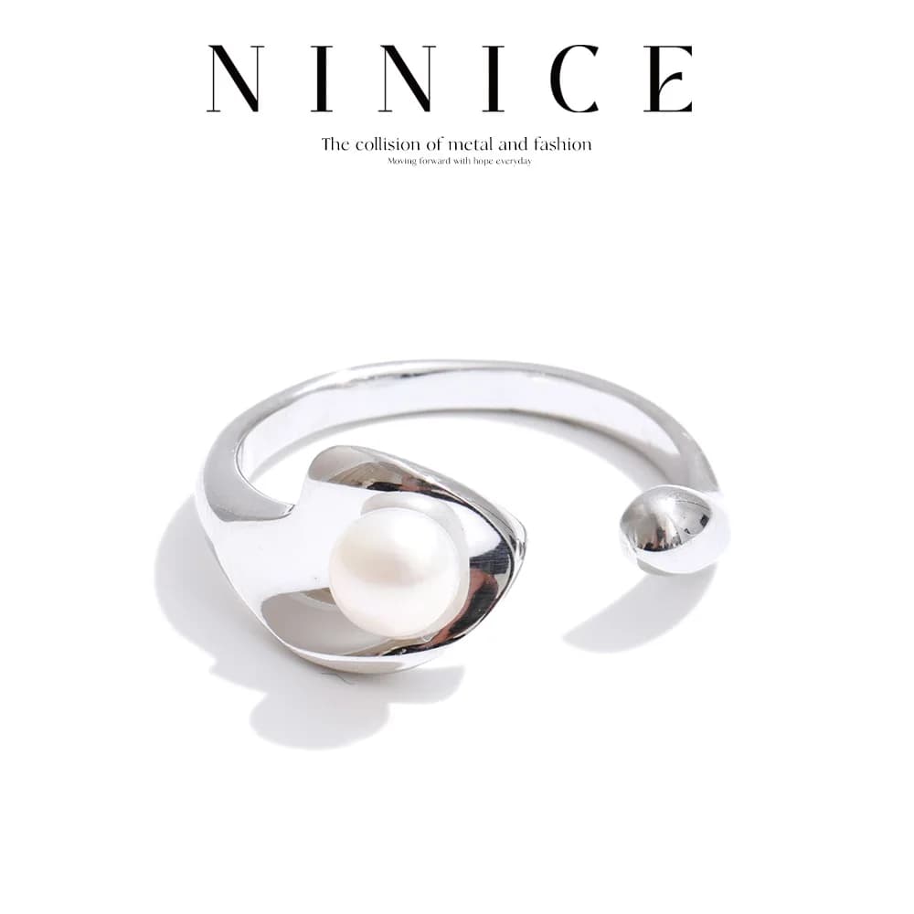 NiNice Anello regolabile con perla imitazione in acciaio inossidabile Anello antiruggine in metallo stile coreano Commercio all'ingrosso di gioielli popolari chic
