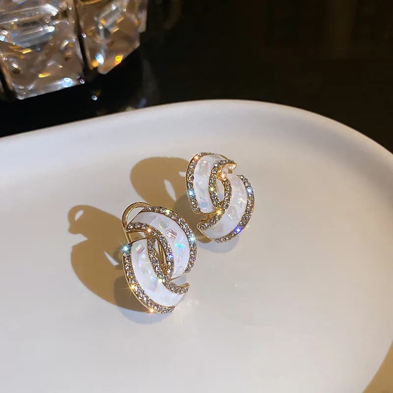 Simple Geometric White Zircon Unique Earrings Women's 2023 New Personality Fashion Earrings Wedding Jewelry Birthday Gifts