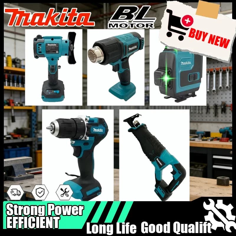 Makita Vari Modelli di Utensili Portatili Senza Fili: Smerigliatrice Angolare, Pistola Termica, Trapano Elettrico, Sega a Sciabola Elettrica, Utensile Elettrico