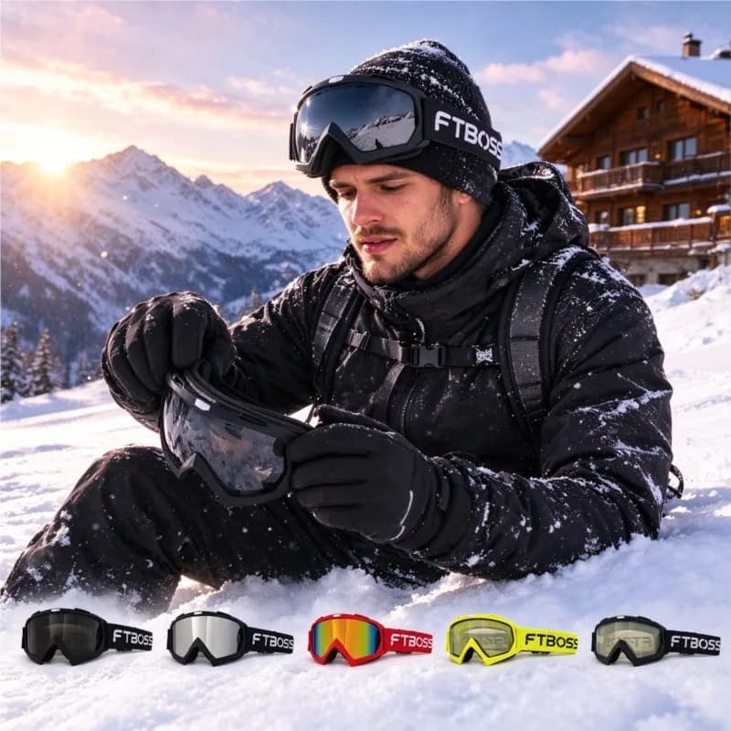 Multi-scene Winter Goggles for Ski Moto Cycling, With Double Layer Anti Fog & UV Protection, Large View, Adjustable Band