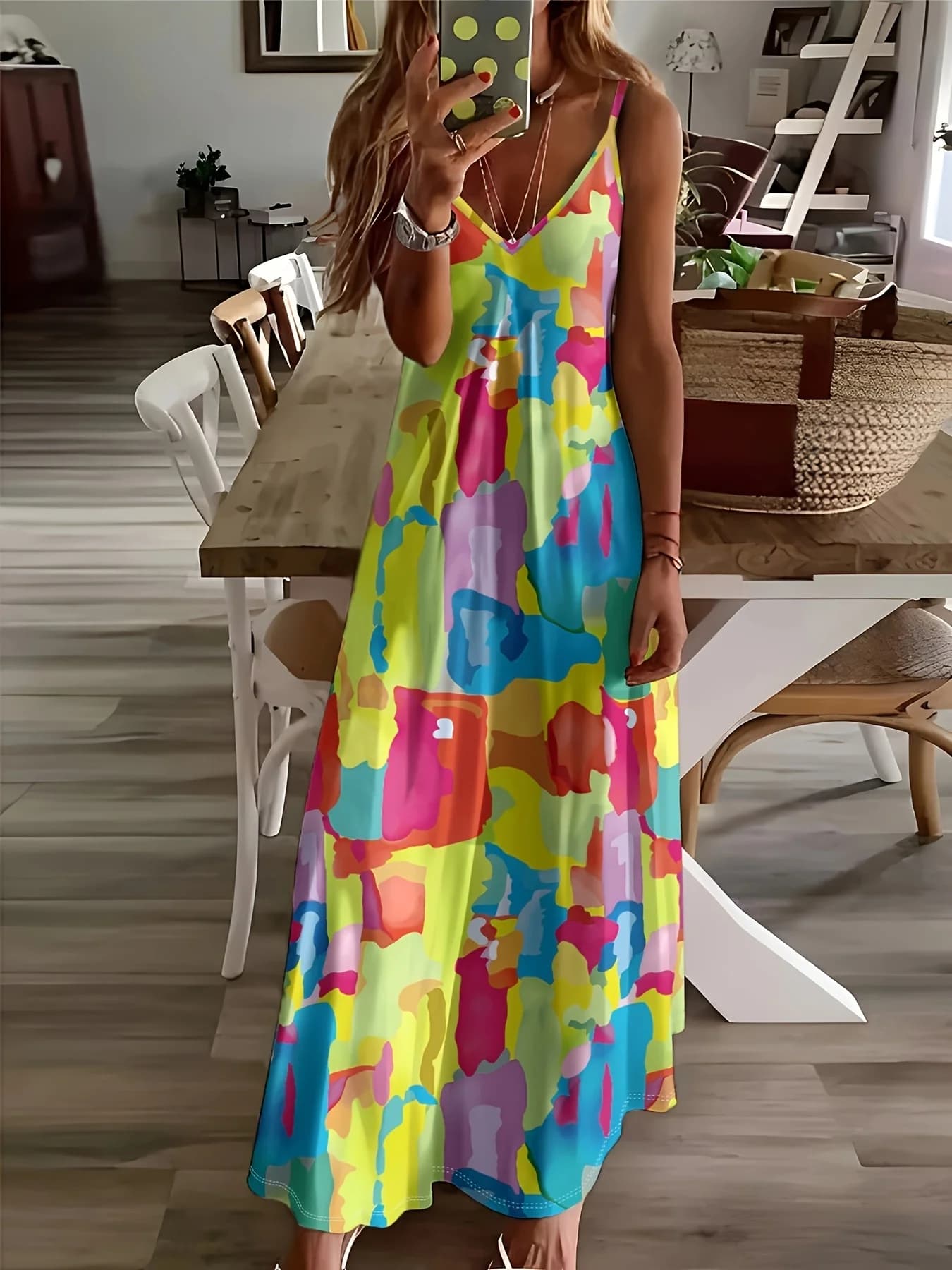 Abito da donna con stampa di forme astratte colorate in stile casual