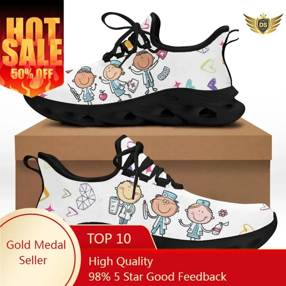 Scarpe da ginnastica da donna di design di marca Scarpe da allattamento bianche Stampa Sneaker da esterno con lacci casual Scarpe da ginnastica con fondo