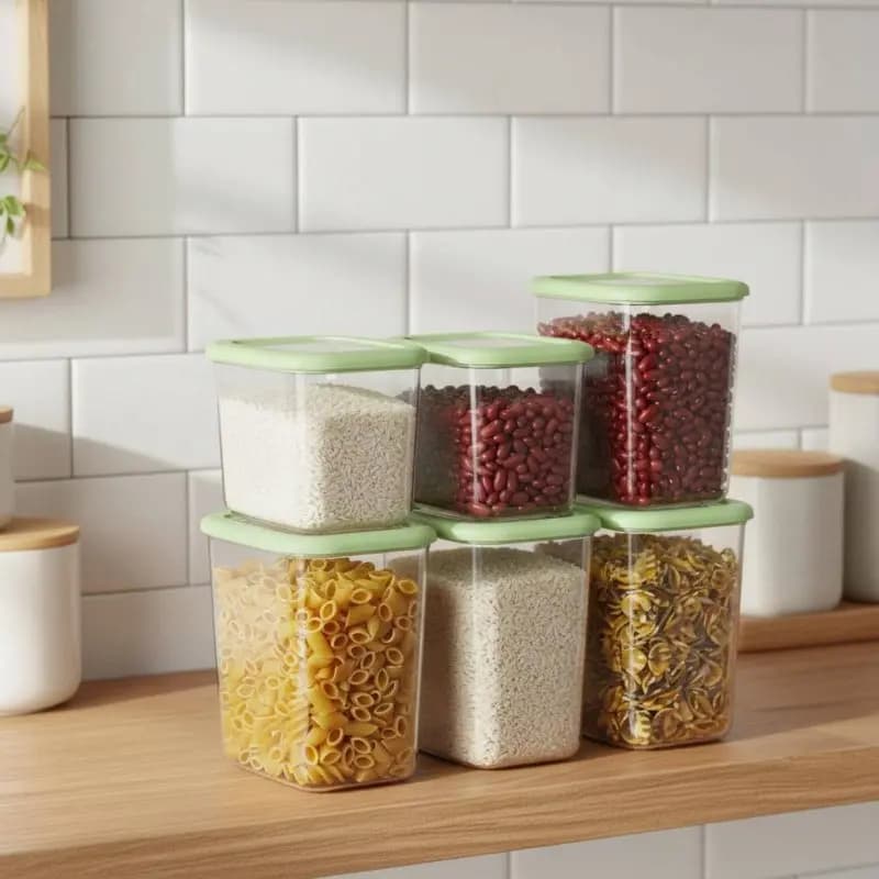 Set of 6 Airtight Containers for Food, Transparent Design, Impilable Containers for Dispense Organization