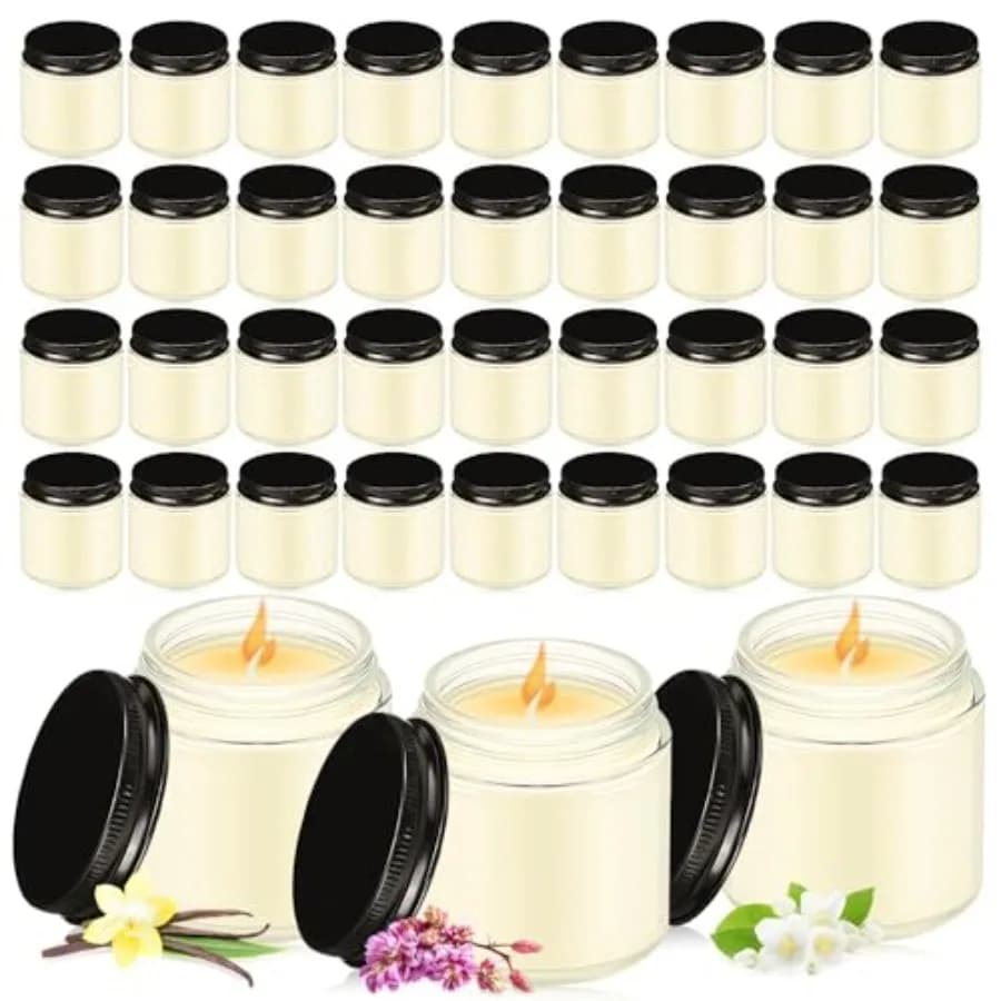 Candele profumate in vasetti di vetro da 4 oz, bianche, con coperchi, gusto vaniglia; confezione da 36 pezzi, ideali come regalo per compleanni, matrimoni e feste.