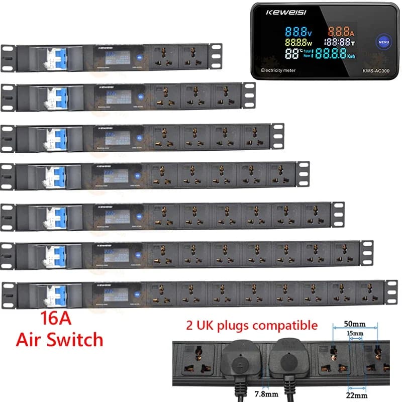 Ciabatta pdu intelligente con misuratore di tensione/corrente/alimentazione interruttore aria 16A presa 2-11 vie 2 spine UK compatibili
