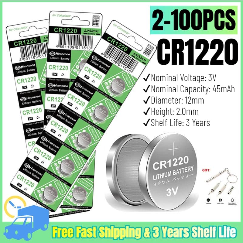 2-100pcs 45mAh CR1220 Batteria a bottone a bottone per orologio Chiave remota per auto CR 1220 ECR1220 GPCR1220 5012LC 3V Batterie al litio