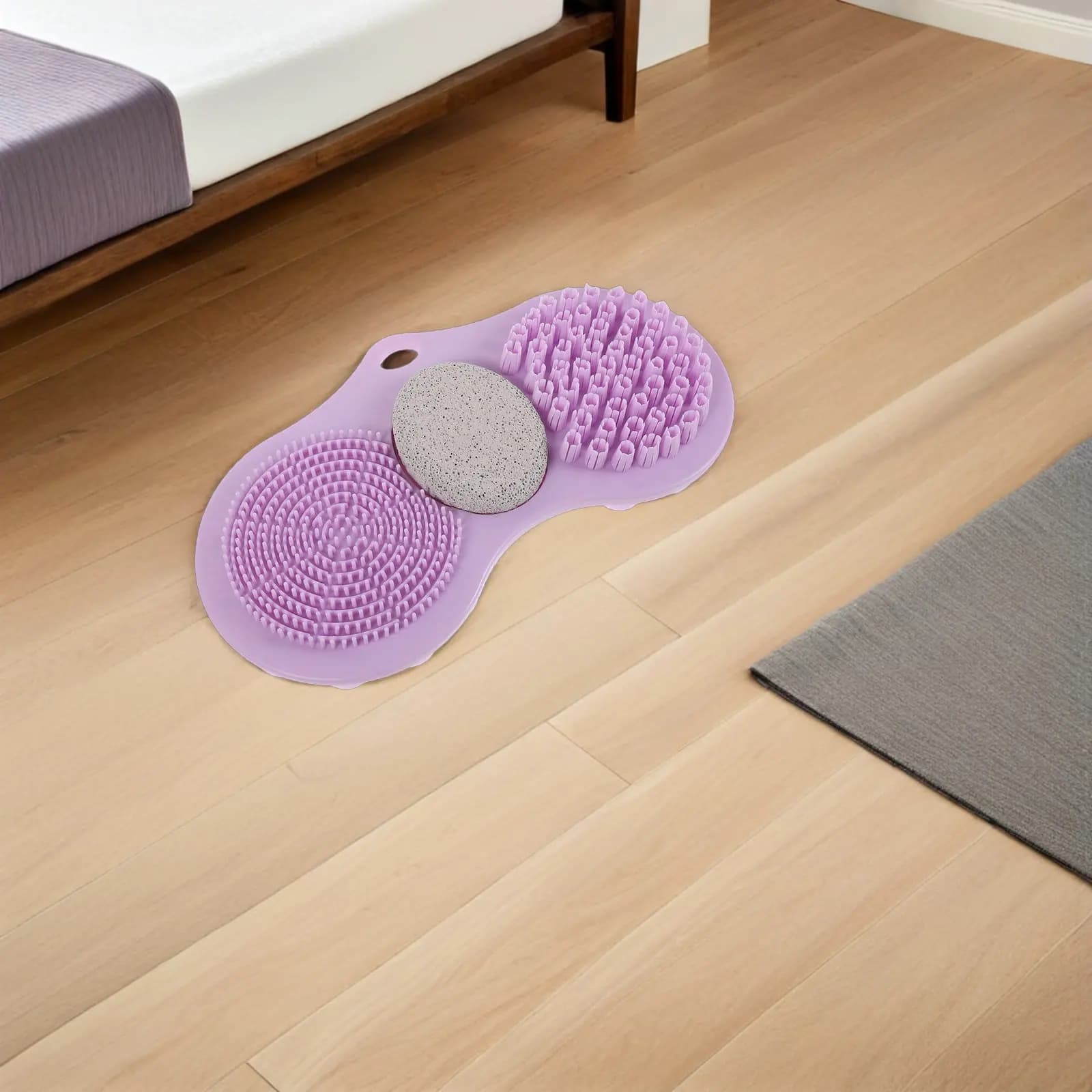 Tappetino Esfoliante per Piedi in Silicone Viola con Ventose Antiscivolo, Massaggiatore per Piedi da Bagno, Tappetino Morbido per Scrub Schiena