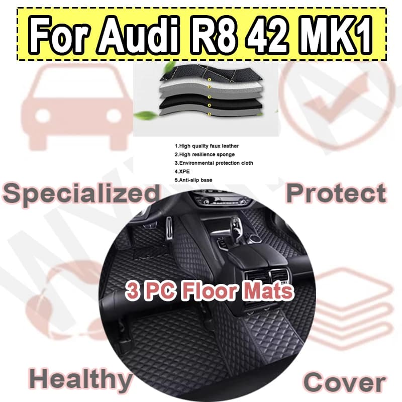 Luxury Car Mats For Audi R8 42 MK1 2006~2015 Auto Floor Mat Luxury Leather Waterproof Rug Anti Dirt Pad Set Car Interior Mats