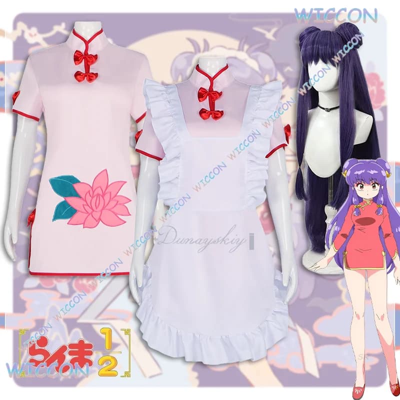 Uniforme/Anime Ranma 1⁄2 Shampoo Cheongsam Costume Cosplay Parrucca Grembiule Abito Set Completo Donne Ragazze Convenzione Carnevale di Halloween