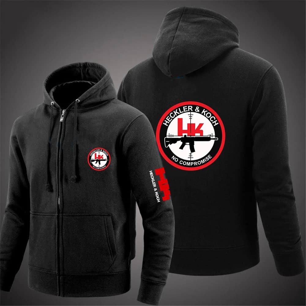 Hk Heckler Koch No Compromise 2025 Men Spring Autumn Solid Color Zipper Pullover Casual Jacket Outdoor Sports Sweatshir