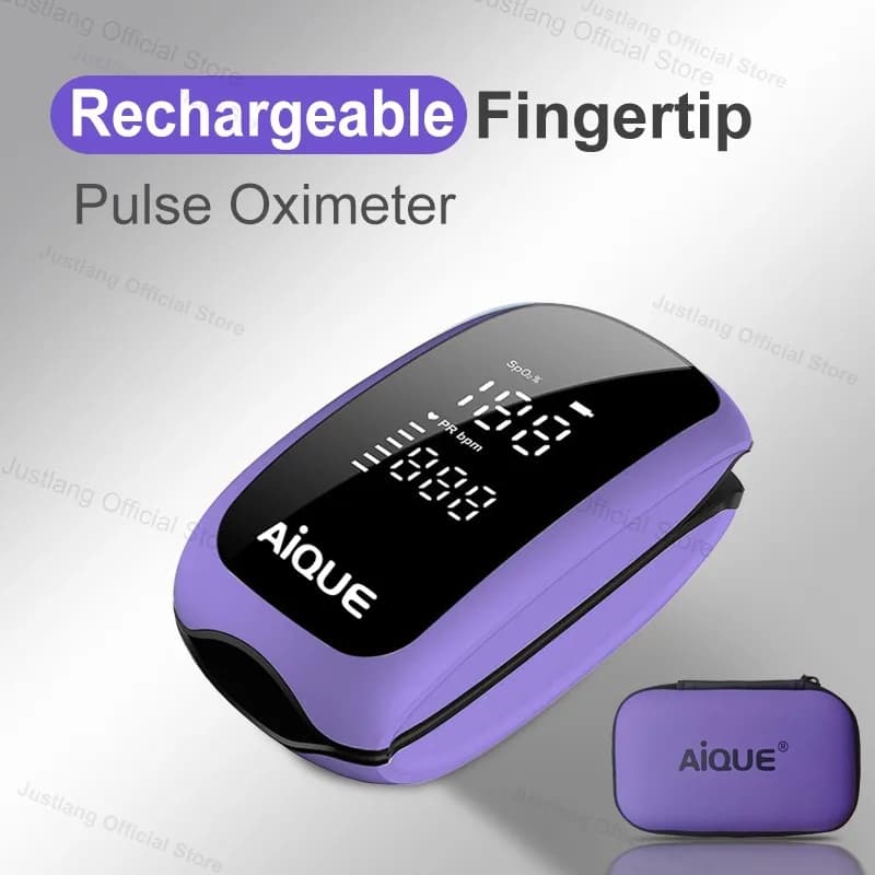 AiQUE Purple Rechargeable Oximeter Medical Strap Lanyard Fingertip Pulse Oximeter Blood Oxygen Saturation Monitor Digital LED