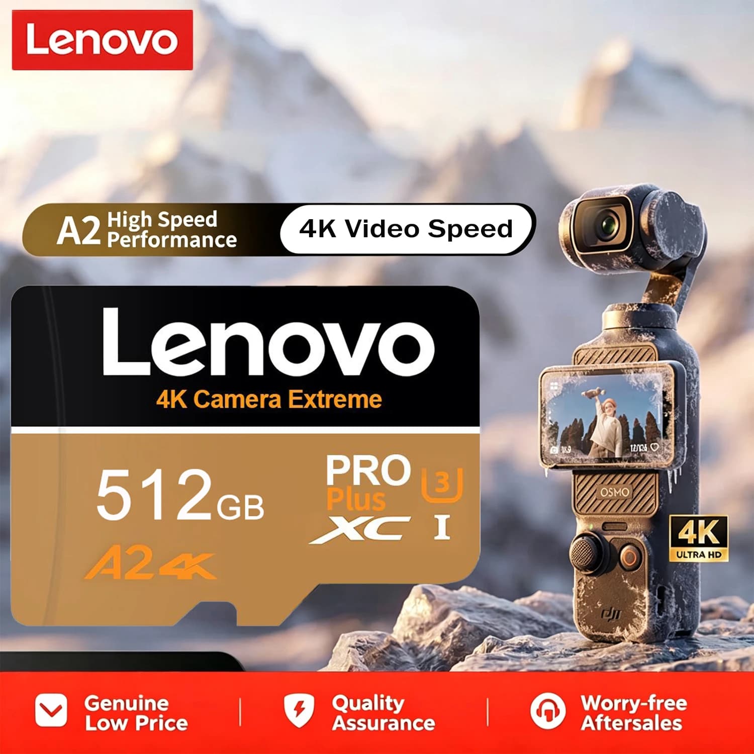 Lenovo SD Card U3 V30 High Speed Memory Card 128GB 256GB 512GB MicroSD A2 Class10 TF Flash Cards for Smartphone/Tablet/Camera