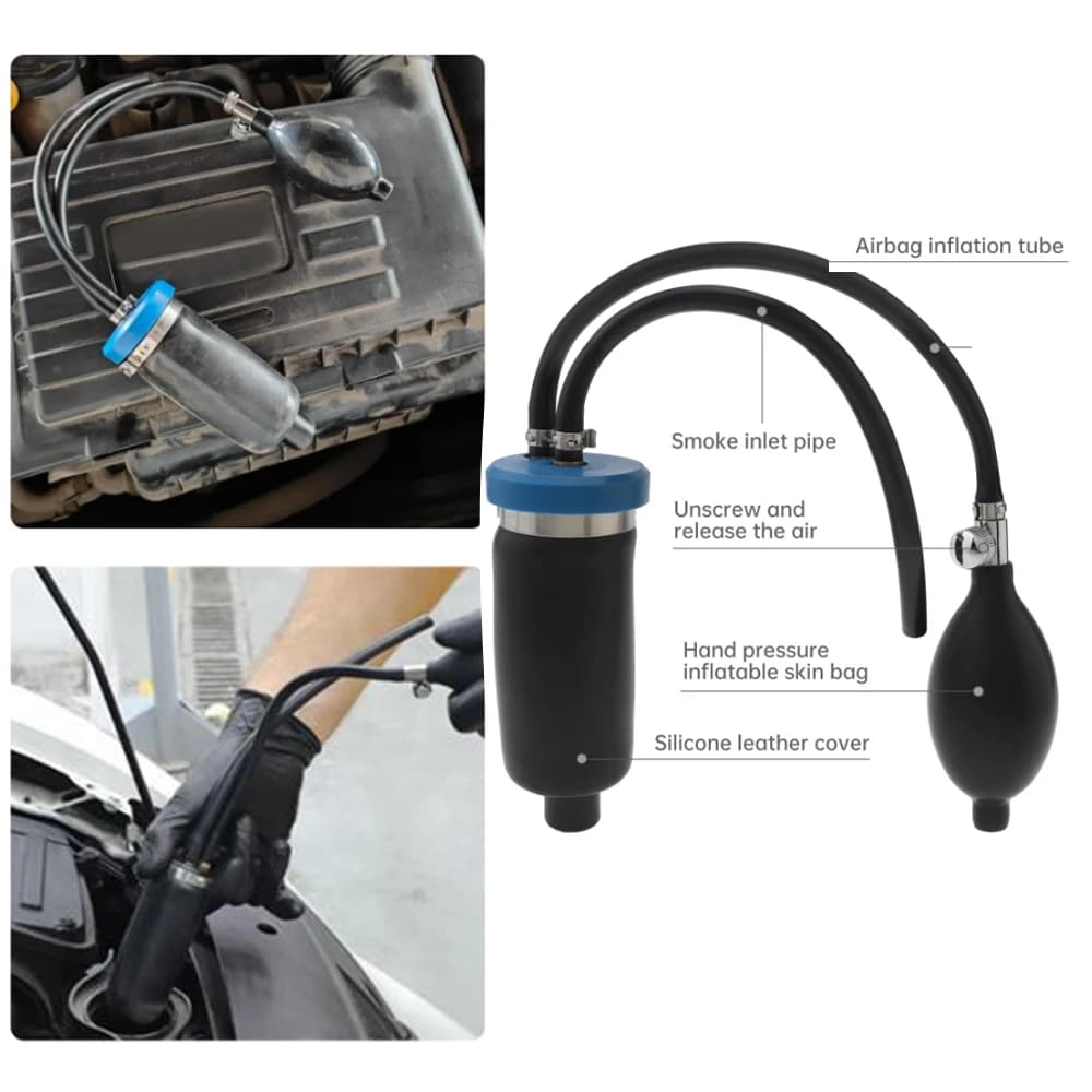 Adattatore universale di facile aspirazione 12V Rilevatore di perdite di fumo con cuscino d'aria chiuso pieghevole per autoveicoli per rilevare perdite di carburante