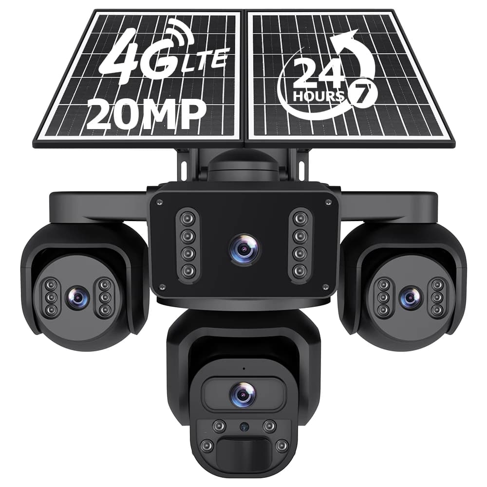 Telecamere di Sorveglianza Solari SECTEC 20MP 4 Schermi AOV 4G Registrazione 24/7 Tracciamento Automatico Pannello Solare 12W Batteria 20100mAh
