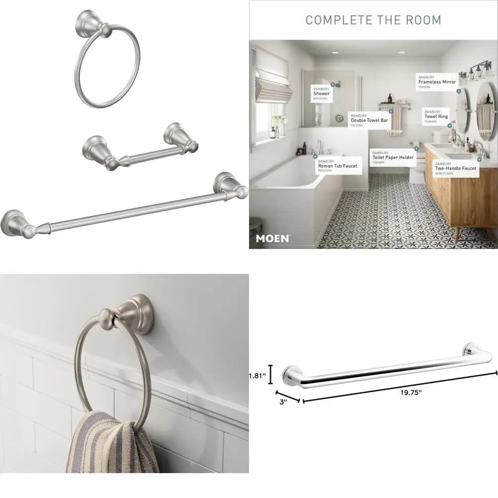 Kit di accessori da bagno da 3 pezzi Finitura in nichel spazzolato, set di accessori da bagno moderno con portasciugamani, porta carta igienica e accappatoio