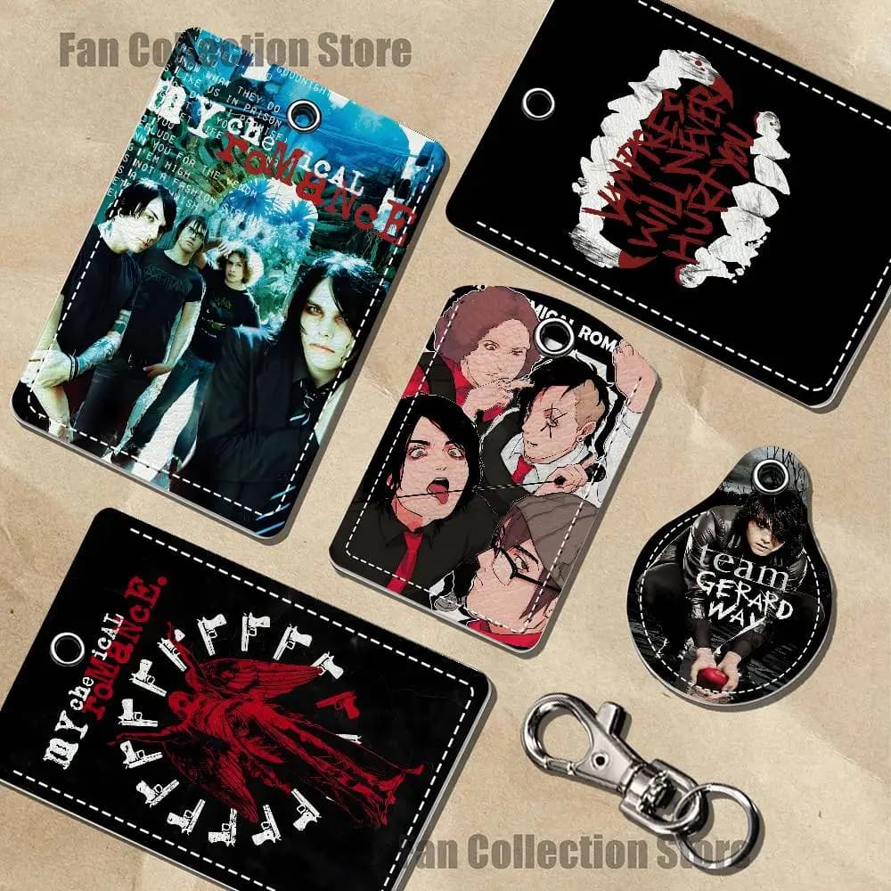 My C-Chemical Romance MCR Cartoon Movie Singer Game Anime Leather Card Holder Store Access Control ID Card Subway Air Tag Case